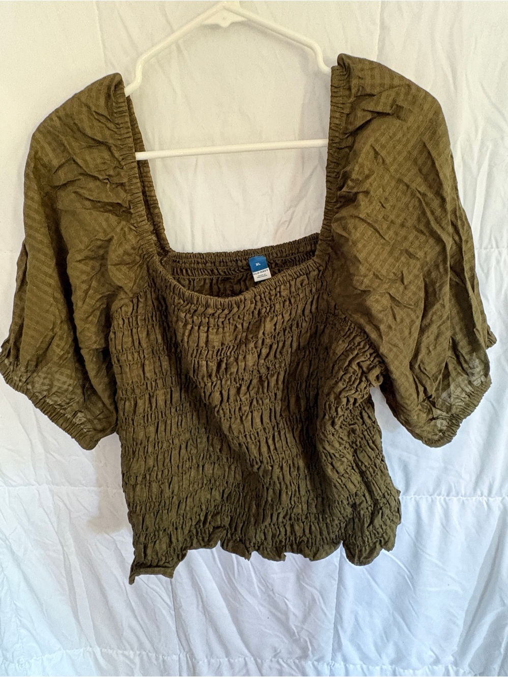 Old Navy Olive Green Smocked Square-Neck Blouse